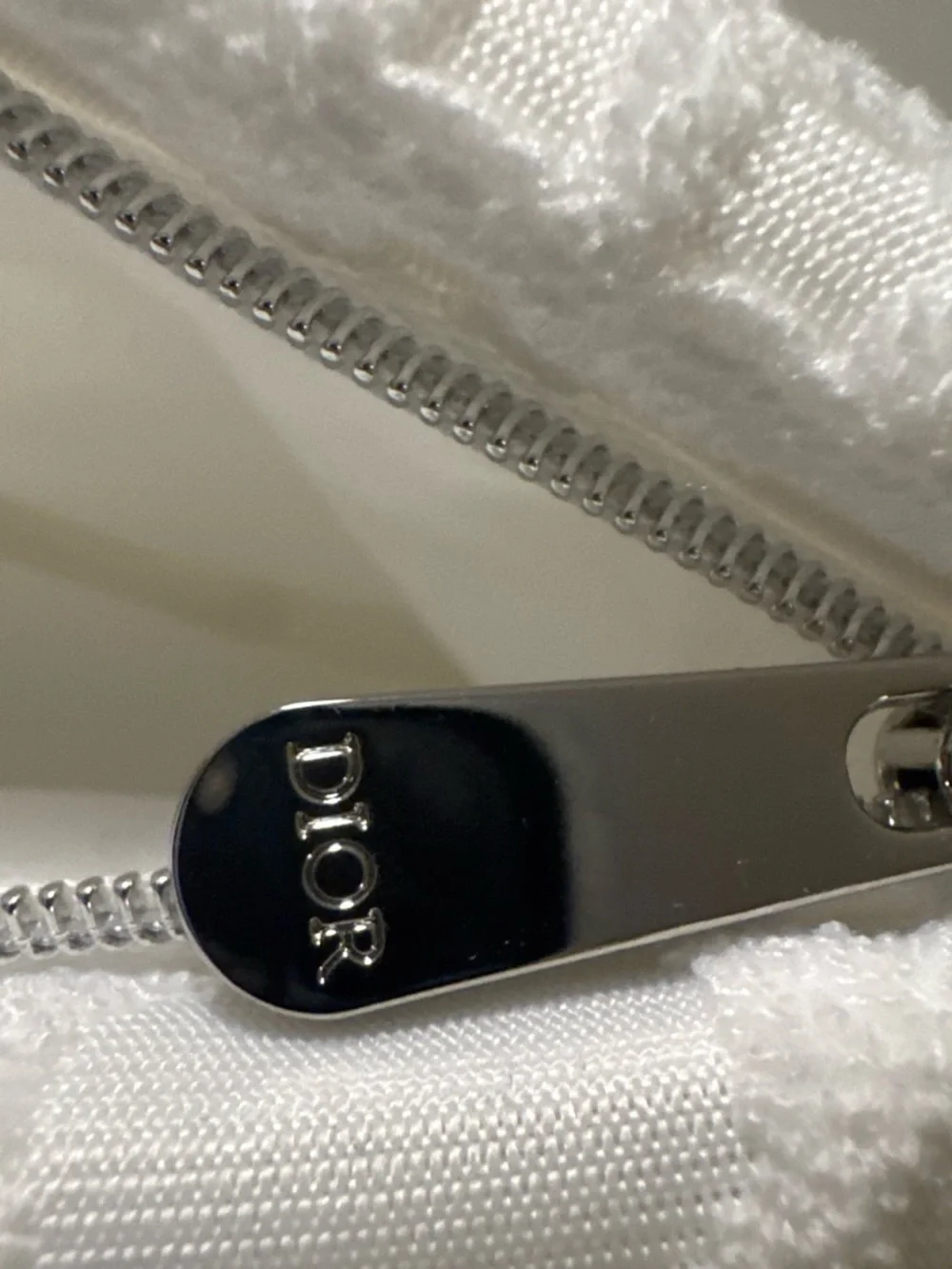 Dior White Textured Embroidered Pouch
